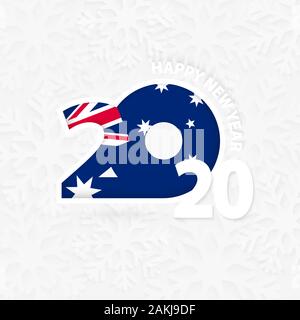 Bonne année 2020 pour l'Australie le snowflake background. Nouveau message d'Australie avec l'année 2020. Illustration de Vecteur