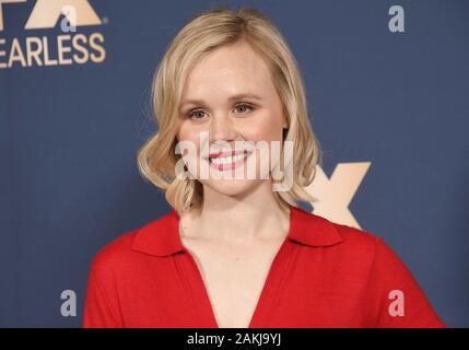 Pasadena, Californie, USA. Jan 9, 2020. Alison Pill arrive à la TCA Starwalk FX Networks hiver tenue à l'hôtel Langham Huntington à Pasadena, CA le Jeudi, Janvier 9, 2020 ?. (Photo par Sthanlee B. Mirador/Sipa USA) Crédit : Sipa USA/Alamy Live News Banque D'Images