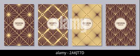 Ensemble de prospectus, affiches, bannières, pancartes, modèles de conception de brochures de taille A 6. Modèles de conception graphique. Motifs de couleur Art déco en rafale. Illustration de Vecteur