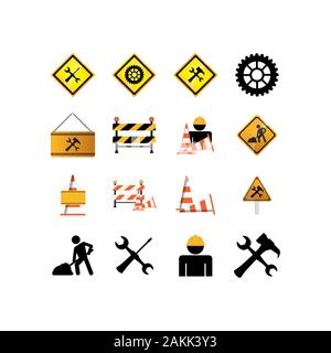 Icon Set conception de travail de construction atelier d'entretien de la réparation et du travail d'avancement d'illustration vectorielle thème industriel Illustration de Vecteur