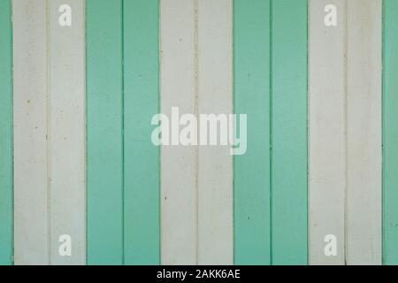 Planches en bois peint, vert pastel et blanc. Banque D'Images