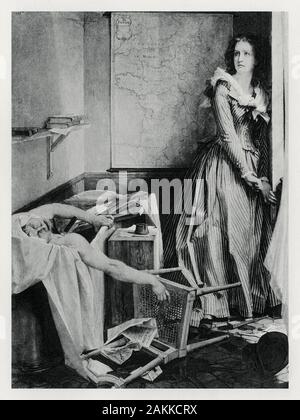 Après Charlotte Corday Marat poignardé à mort, Révolution Française, 1793. Une illustration de la photogravure par Baudry Banque D'Images