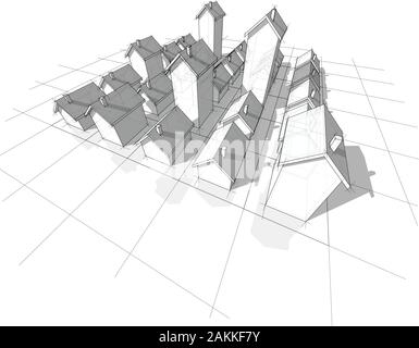 Domaine de vingt-cinq maisons individuelles simple transparent avec autre hauteur sur grille rectangulaire composé de carrés Illustration de Vecteur