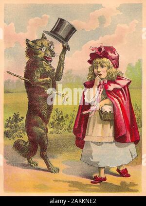 Le PETIT CHAPERON ROUGE et le loup. 19ème siècle illustration. Banque D'Images