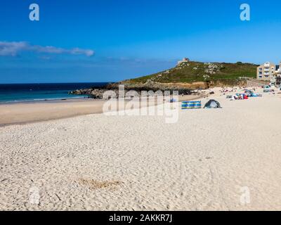 Magnifique plage de sable fin à la plage de Porthmeor St Ives Cornwall England UK Europe Banque D'Images