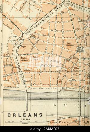 Le nord de la France : à partir de la Belgique et de la Manche à la Loire, à l'exclusion de Paris et ses environs : manuel pour les voyageurs . Blois à Pont-de-Braye (voir p. 295). Au départ de Vendôme, le train quitte la vallée du Loir.  ?121 M. St-amand-de-Vendome ; 125 M. Villechauve. 1301/2 M. Chateaurenault fut (Ecu de France), une ville de 4299 hab., en a un château du 14e 100, et le donjon d'un encore plus. Un chemin de fer à voie étroite est donc de 641/2 (M.) Port-Boulet (p. 270),via (25 M.) NeuilU-Pont-Pierre (p. (38 219) et M.) Chdteau-la-ValUhre(p. 214). Un autre dessert (23V2) M. Blois (p. 291) Banque D'Images