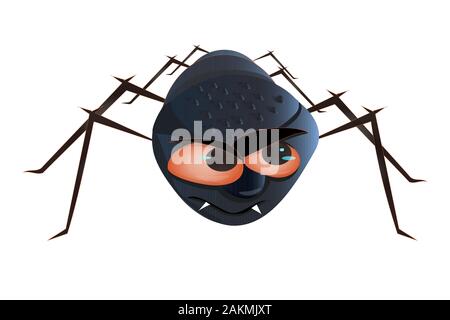 Spider Cartoon isolé sur fond blanc. Araignée noire en colère avec les yeux rouges. Caractère effrayant. Affiches, imprimés, de l'Halloween. Vecteur Stock Illustration de Vecteur