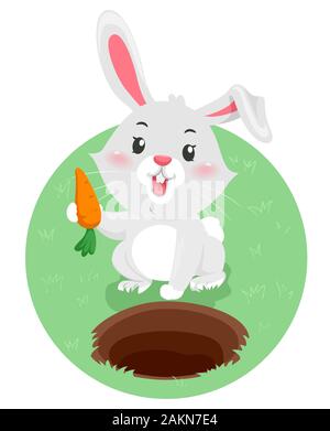 Illustration d'un lapin tenant une carotte avec un trou à l'Underground Banque D'Images