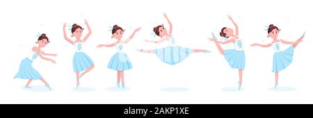 Les jeunes ballerines magnifique ensemble habillé en tutu et pointes debout à la poser à plat style design vector illustration isolé sur blanc backgroun Illustration de Vecteur