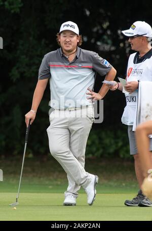 Kowloon, Hong Kong SAR, Chine : 9 janvier 2020. Open de Golf de Hong Kong tour 2. Tomoharu Otsuki du Japon sur le 16ème green.Alamy live news/Jayne Russell Banque D'Images