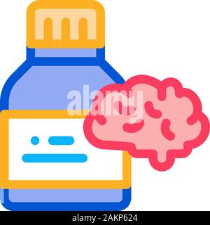 Icône cerveau comprimés bouteille Contour Vector Illustration Illustration de Vecteur