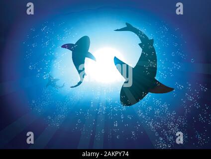 Deux requins dans le fond sous-marin Illustration de Vecteur