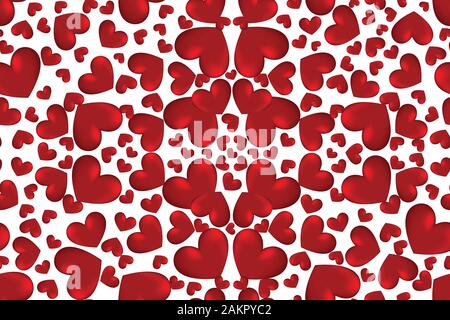 motif de répétition sans couture avec coeurs rouges, arrière-plan de jour de valentines avec coeurs, motif de décoration de coeurs tridimensionnel Banque D'Images
