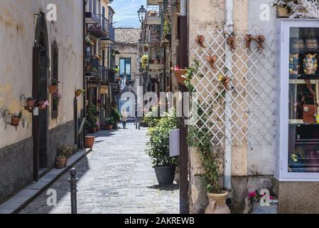 Via Dei Lanza street dans la vieille partie de Randazzo commune de l'agglomération de la ville de Catane, Sicile, Italie Banque D'Images