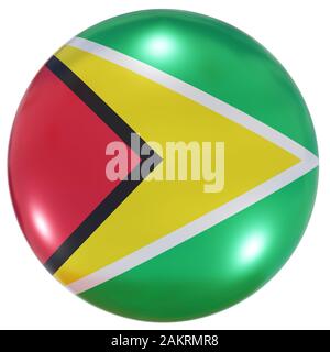 Affichage tridimensionnel d'un drapeau national du Guyana sur une icône de cercle isolée sur fond blanc Banque D'Images