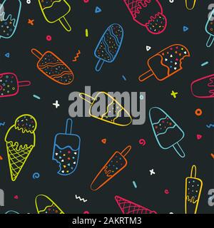 Le plaisir de la crème glacée à la main, motif transparent, fond les popsicles doodle parfait pour l'été des tissus à thème, bannières, wallpapers, rétractable - vector design Banque D'Images