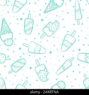 Le plaisir de la crème glacée à la main, motif transparent, fond les popsicles doodle parfait pour l'été des tissus à thème, bannières, wallpapers, rétractable - vector design Banque D'Images