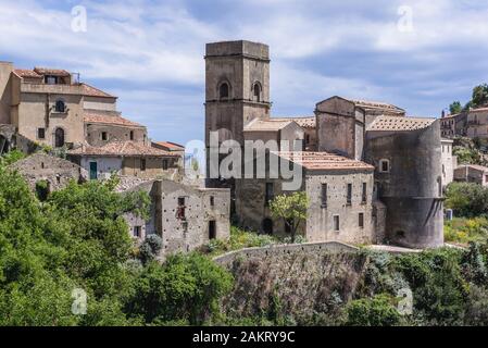 L'extérieur de l'église Chiesa Madre di Savoca petite église à Savoca comune, célèbre pour lieux de tournage du parrain des films sur l'île de Sicile en Italie Banque D'Images