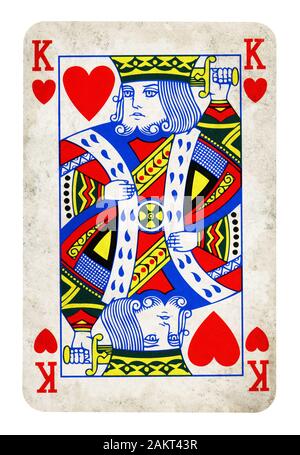 Roi de coeur Vintage playing card isolé sur blanc (chemin inclus) Banque D'Images