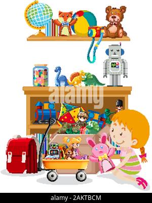 Tablette et boîte pleine de jouets sur fond blanc illustration Illustration de Vecteur