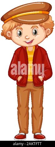 Boy wearing Hat et Red Jacket sur fond blanc illustration Illustration de Vecteur