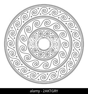 Vecteur de Grec antique, mandala avc méandre ronde en art isolated on white idéal pour des profils des livres à colorier Illustration de Vecteur