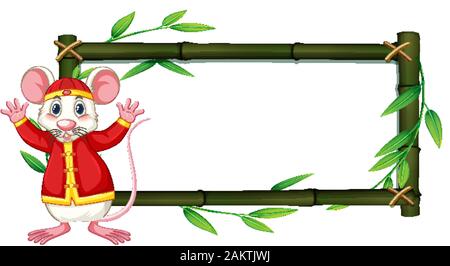 Cadre en bambou avec rat blanc en costume chinois illustration Illustration de Vecteur