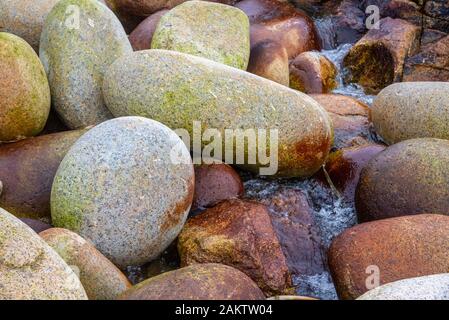 La partie supérieure de la 'Dinosaur Egg' plage de Porth Nanven, St Just, Cornwall est composé de grandes zones rocheuses. Banque D'Images