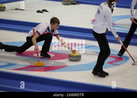 Laussane, Suisse. 10 janvier, 2020. Rankin Jamie au jeu de curling contre la France le 10 janvier 2020 à Champéry en Suisse pendant l'aréna de curling Laussane JOJ 2020. Credit : AlfredSS/Alamy Live News Banque D'Images