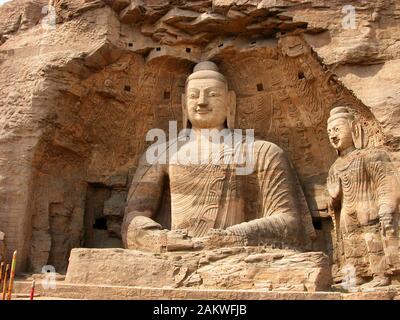 Bouddha pierre géante - Grottes de Yungang, Datong, Chine Banque D'Images