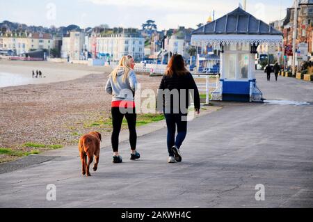 Weymouth. 10 janvier 2020. Météo britannique. Les gens à sortir tôt pour profiter d'un jour sec à Weymouth. crédit : Stuart fretwell/Alamy Live News Banque D'Images