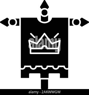 Roi médiéval icône glyphe du pavillon. Armoiries royales. Bannière héraldique avec couronne. Symbole de Silhouette. L'espace négatif. Vector illustration isolé Illustration de Vecteur