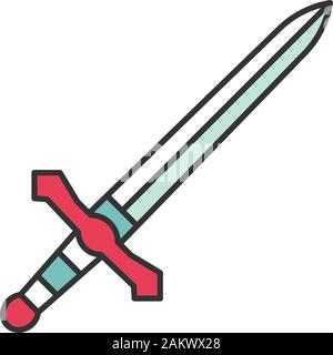 Dague en métal couleur épée chevalier icône. Arme pour guerrier médiéval. Lame longue. Pour l'épée combat et lutte. Vector illustration isolé Illustration de Vecteur