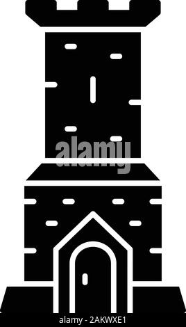 Tour du château icône glyphe. Guérite médiévale. Ancien bâtiment fortifié. Fort, citadelle, forteresse. Symbole de Silhouette. L'espace négatif. J'ai isolés vecteur Illustration de Vecteur