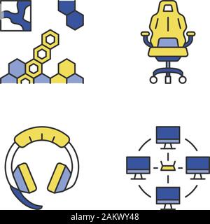 Couleur Esports icons set. Jeu de stratégie en temps réel. Réseau local. Des dispositifs de jeu. Illustrations vectorielles Illustration de Vecteur
