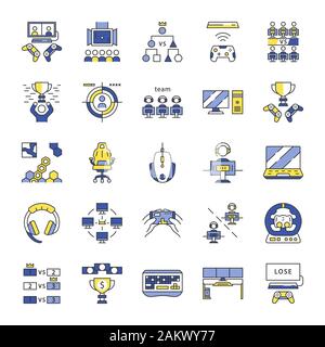 Couleur Esports icons set. Périphérique de jeu et de gadgets. Tournois de jeux vidéo. Illustrations vectorielles Illustration de Vecteur