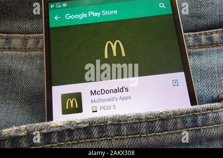 McDonald's app sur l'écran du smartphone moderne dans Google Play Store Banque D'Images