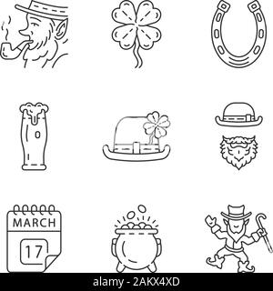 Saint Patrick's Day icons set linéaire. Fine ligne contour des symboles. Le 17 mars. Fête de la Saint Patrick. Illustrations vectorielles contours. Strok modifiable Illustration de Vecteur