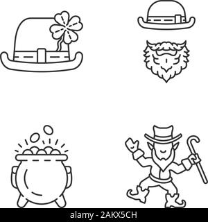 Saint Patrick's Day glyphe icons set icons set linéaire. Fine ligne contour des symboles. Les homoncules, chapeau melon avec trèfle à quatre feuilles, pot d'or. Isolé Illustration de Vecteur