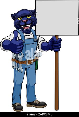 Construction Panther Cartoon Mascot Handyman Illustration de Vecteur