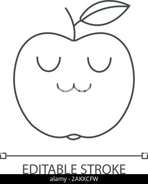 Kawaii cute Apple caractère linéaire. Happy smiling fruit. La nourriture végétarienne saine de couchage. L'icône de la ligne mince. Vector illustration contour isolé. Edita Illustration de Vecteur