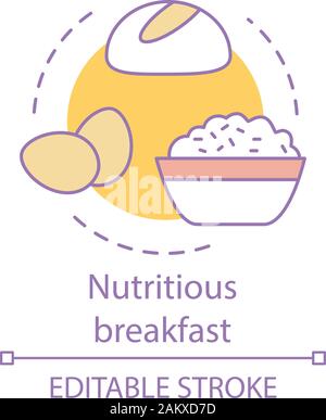 Petit déjeuner nutritif concept icône. Repas sain. Brunch équilibré. Le pain, les oeufs, du porridge. Alimentation nourriture. Des aliments nourrissants idée fine ligne illustration. Vecto Illustration de Vecteur