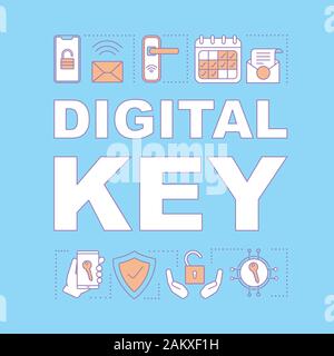 Mot clé numérique bannière concept. Cadenas sans clé, sans fil. Serrure de porte à puce NFC. Télécommande hôtel cadenas. Présentation, site web. Typogra isolés Illustration de Vecteur