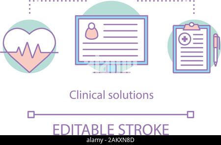 Concept de solution clinique icône. Traitement médical idée fine ligne illustration. Ordonnance des médecins. La cardiologie. Les diagnostics. Les soins de santé. Carte Patient Illustration de Vecteur