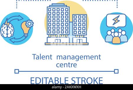 Le concept de centre de gestion des talents. Employés formation idée fine ligne illustration. Équipe de recrutement. Bâtiment de l'entreprise. Vector isolated out Illustration de Vecteur