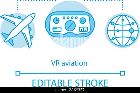 Aviation VR concept icône. Projet pilote de formation et de simulation. In-flight Simulator. Les compagnies aériennes formation idée personnelle ligne fine illustration. Illustration de Vecteur