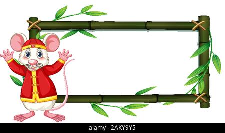 Cadre en bambou avec rat blanc en costume chinois illustration Illustration de Vecteur