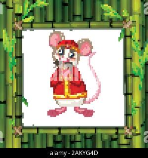 Rat en costume chinois sur l'armature en bambou illustration Illustration de Vecteur