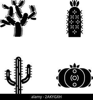 Cactus sauvages glyphe icons set. Les plantes tropicales. Plantes Succulentes. Saguaro, peyote, hérisson, ours cactus. Symboles de Silhouette. Vector isolated Illustration de Vecteur