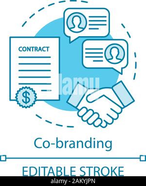 L'icône du concept de co-marquage. Deux sociétés, marques de coopérer. Partenariat d'affaires idée fine ligne illustration. Stratégie de marketing. Gestion de la marque. V Illustration de Vecteur